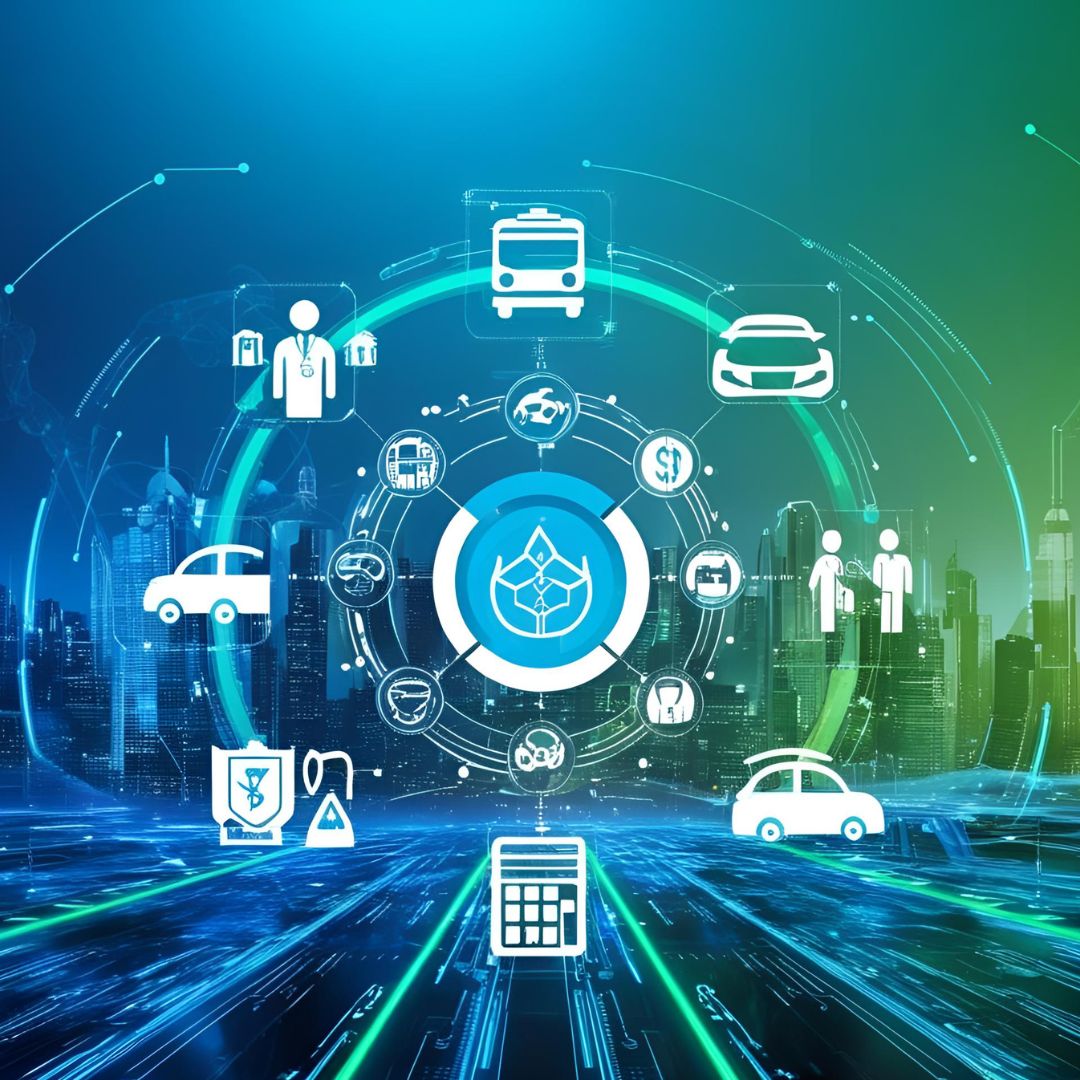 Visual of technology and innovation in healthcare, investment, insurance,
prop-tech, unified communications, logistics